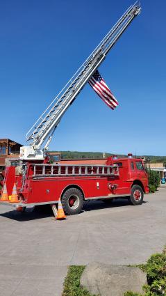 The Grand Marais Fire Department's ladder truck in Harbor Park in remembrance of those lost on Sept. 11, 2001. Photo R. Silence