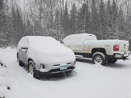 Snow is definitely accumulating in the Northland. Photo by Rhonda Silence