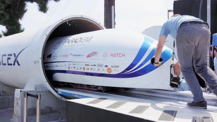 A pod entering the Hyperloop. Photo from SpaceX Hyperloop on Flickr via Creative Commons