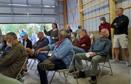 A Gunflint Trail property owner had questions--and a compliment--on the Firewise program 08-30-21 Photo by Rhonda Silence