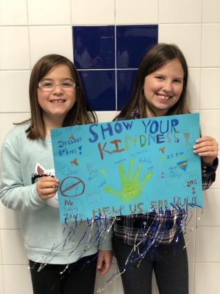 Anti-bullying poster contest first-place winners, Kajsa and Julia, fourth-grade anti-bullying all-stars