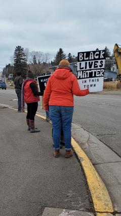 Anti-Racism Rally participants along Highway 61 on March 26, 2021. Photo by Rhonda Silence 