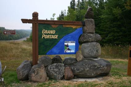 The Highway 61 cairn sign welcoming visitors to Grand Portage - File photo Rhonda Silence