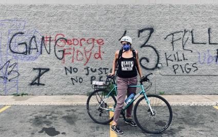 Dawn Drouillard, biking through riot-scarred Minneapolis - Submitted photo