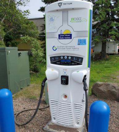 Electric charging station for vehicles in Grand Marais - Photo by Rhonda Silence