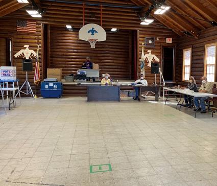 The polling place at the Grand Portage Community Log Building was arranged to maintain physical distancing. Submitted photo.