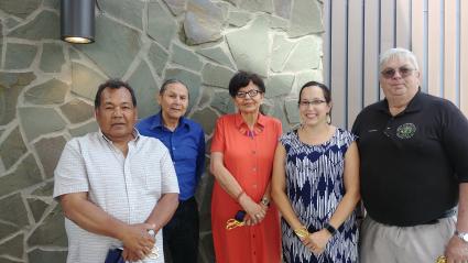 Tribal Chair Norman Deschampe with his council colleagues at the grand reopening of Grand Portage Lodge and Casino in July 2018.