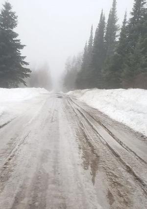 Icy and flooded roads could be hazardous - drive with care. -  Photo by Amber Pratt, Outdoor Adventures on Lake Superior