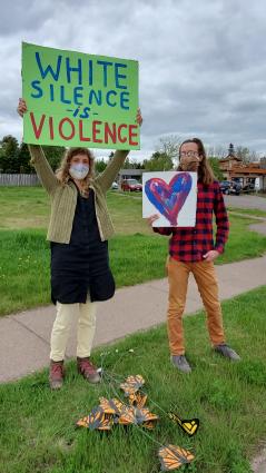 A Justice for George Floyd pop-up rally was held in Grand Marais on May 29. Photo by Rhonda Silence