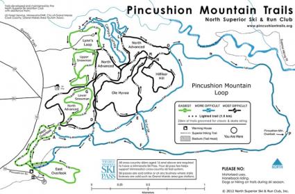 Pincushion Mountain Trails - map image courtesy of North Superior Ski and Run Club