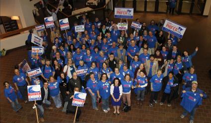 Leah Phifer and some of her supporters at the 8th's DFL convention in Duluth, April 2018. Photo courtesy of Sue Hakes