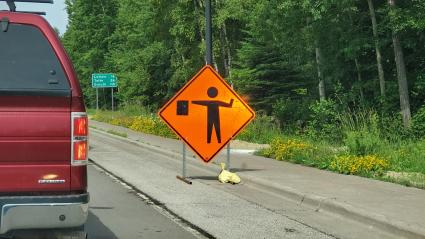 Roadwork sign in Grand Marais - Photo by Rhonda Silence