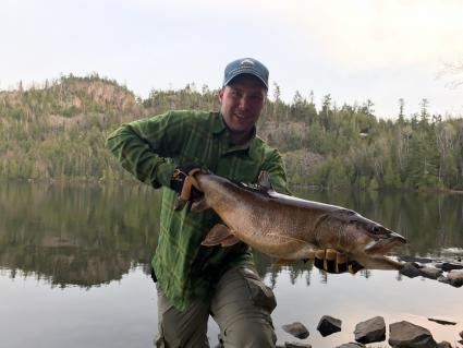 Lake trout caught in the BWCA on a recent fishing opener. Photo by Lukas Leaf