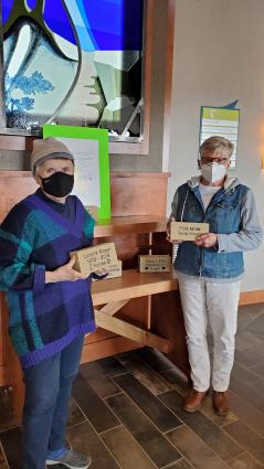 Serenity Garden organizers Mary Sanders and Nancy Koloski with some memorial pavers - Photo by Rhonda Silence