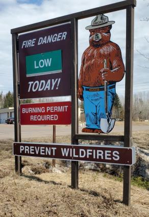 Smokey Bear at Grand Marais DNR office is currently saying low fire danger, but that could change quickly - Photo Rhonda Silence