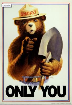 Smokey bear reminds us all to be careful with fire. Photo courtesy of US Forest Service