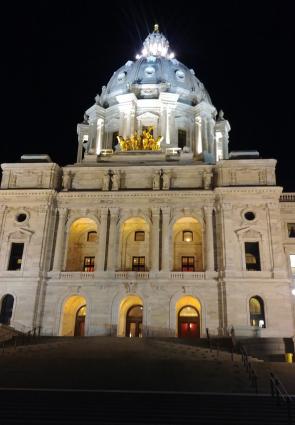 Minnesota State Capitol at night. Photo by Rhonda Silence