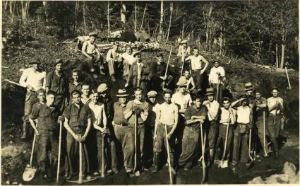 CCC crew members in Cook County take a break from tree planting for a photo/image courtesy of the Cook County Historical Society