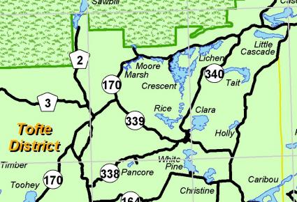 U.S. Forest Service Tofte Ranger District map showing the location of Lichen Lake - Image courtesy of U.S. Forest Service