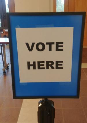 Vote Here sign at Cook County courthouse - Photo by Rhonda Silence