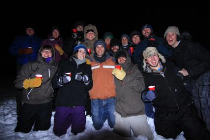 Sawbill Crew Reunion on Sawbill Lake at Midnight on New Year’s Eve.  Photo by Carl Hansen, Hansen International Productions.  