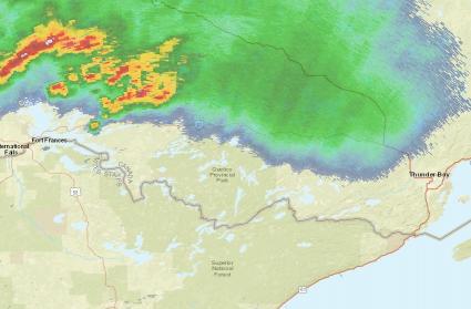 Radar imagery over the BWCA and Cook County at 8:40 a.m. on July 19, 2021. Image courtesy of National Weather Service