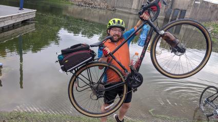 Will Moore at the finish of the RAGBRAI on the banks of the Mississippi River - Submitted photo