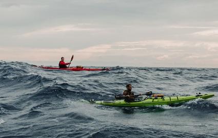 Wyatt and Andy on their 125-mile crossing of the Florida straights. At times they encountered 8-10 feet waves.