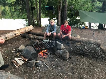 Cooper Hogan, left, with his friend Connor Vandaalen in the BWCA