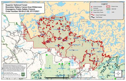 BWCA closure map from August 2021. Image courtesy of US Forest Service