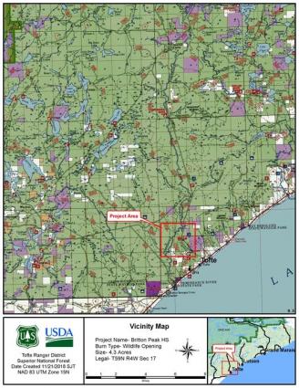 Prescribed fire near Tofte scheduled for April 2, 2021. Photo courtesy of the US Forest Service