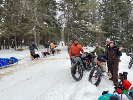 This group of five cyclists rode the trail during the 2022 John Beargrease Sled Dog Marathon. Photo by Joe Friedrichs