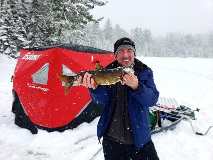 Lake trout caught ice fishing in the BWCA. Photo by Joe Friedrichs