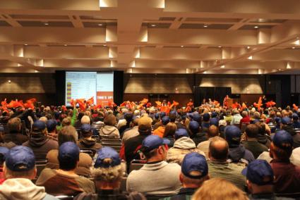 PolyMet supporters wore blue colors while orange was the color who do not support the project. Photo by Joe Friedrichs 