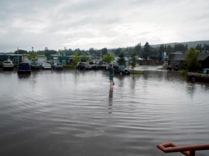 Parking lot flood in downtown Grand Marais. Photo submitted by Stone Harbor Wilderness Supply