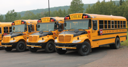 School District 166 buses ready to pick students. File photo Rhonda Silence