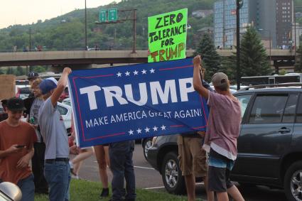 People had mixed emotions to President Trump's visit to Duluth. Photo by Joe Friedrichs